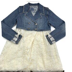 Nissi Jeans Romantic/Shabby/Boho/Western/Cowgirl Denim Jacket With Lace Detail